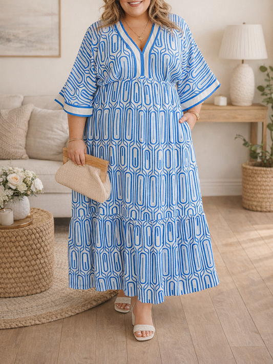 Blue Plus Geometric Dress