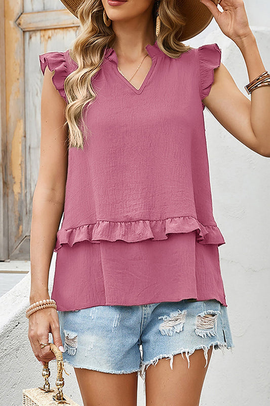 Rose Notched Ruffle Top