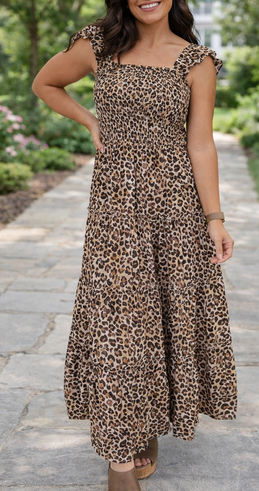 Ruffled Straps Leopard Dress