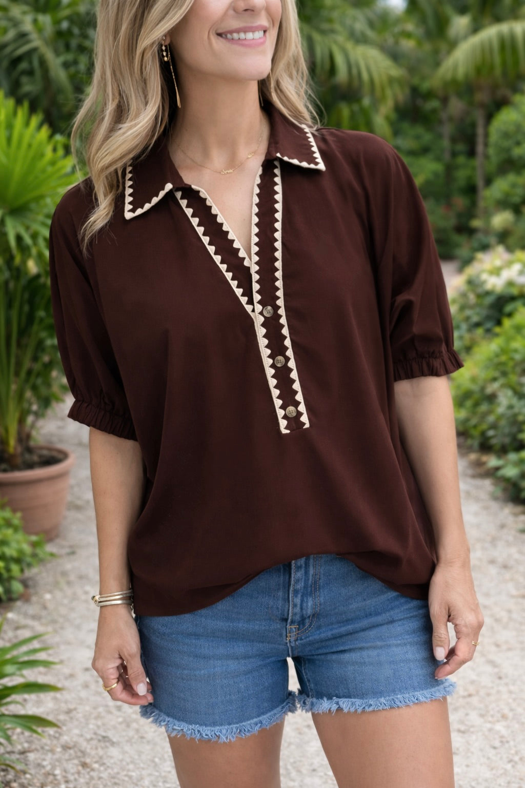 Trim Button Blouse