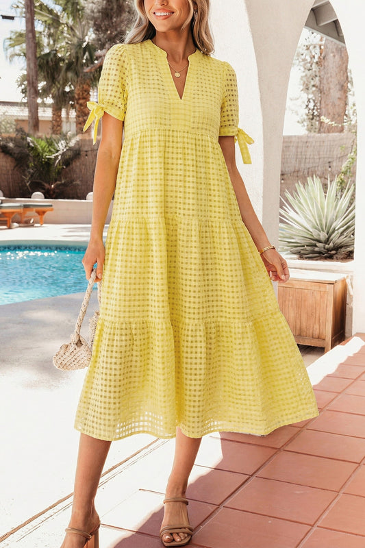 Yellow Gingham Textured Dress