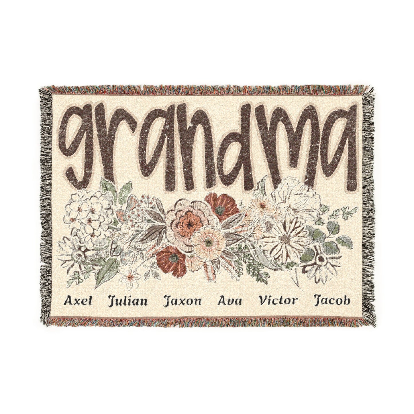 Grandma Floral Woven Blanket – Personalized Family Names Throw