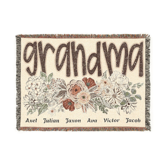 Grandma Floral Woven Blanket – Personalized Family Names Throw