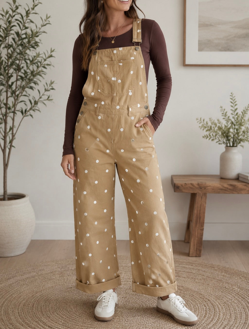 Polka Dot Denim Overalls