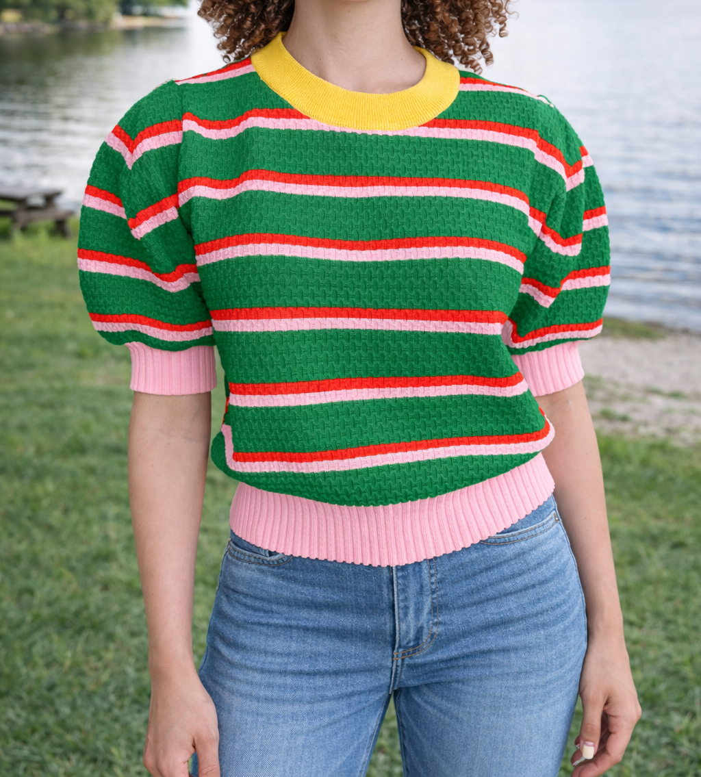 Green Stripe Sweater Top