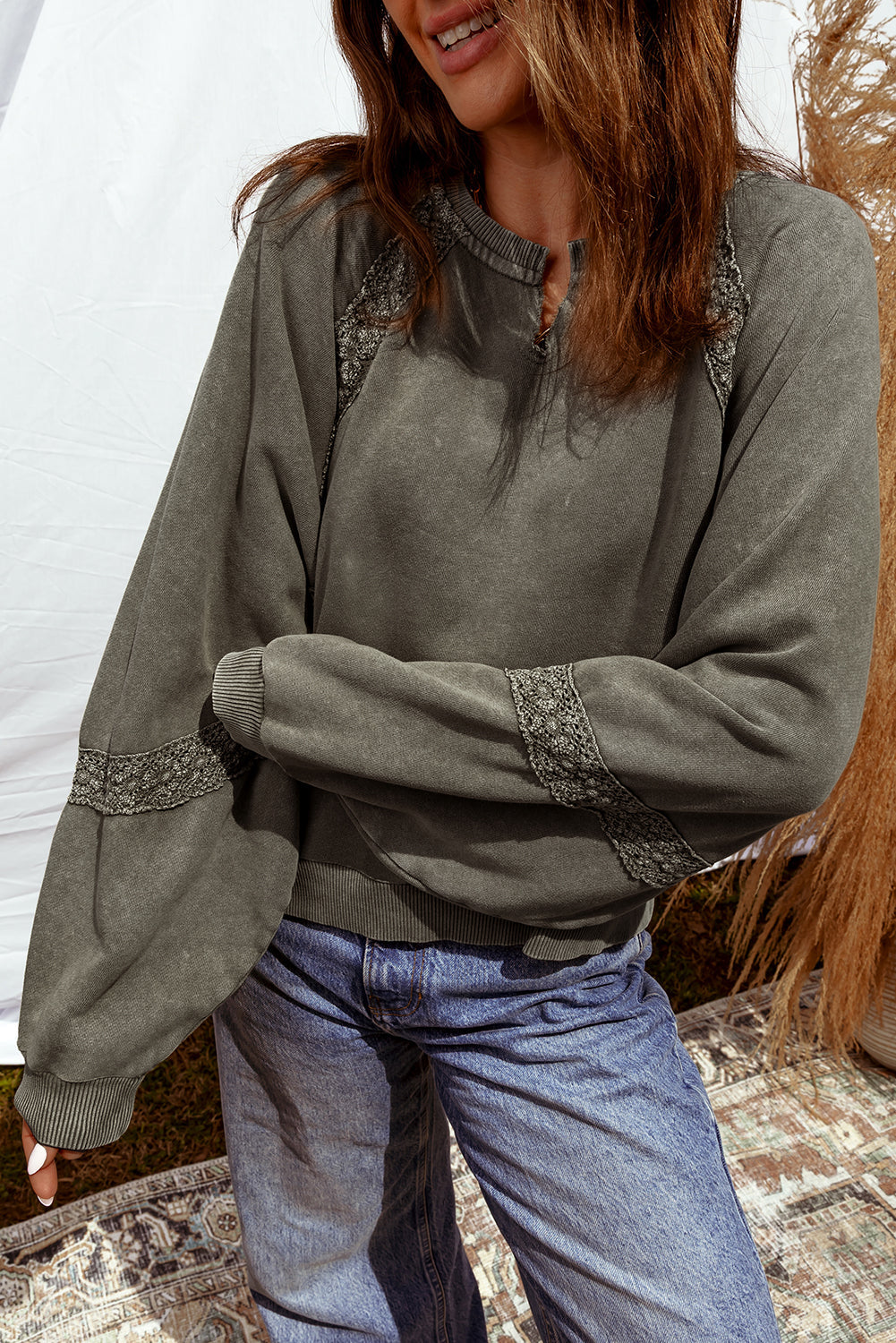 Lace Mineral Wash Baggy Sweatshirt RTS