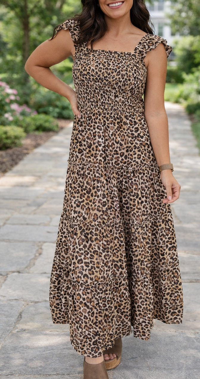 Ruffled Straps Leopard Dress RTS